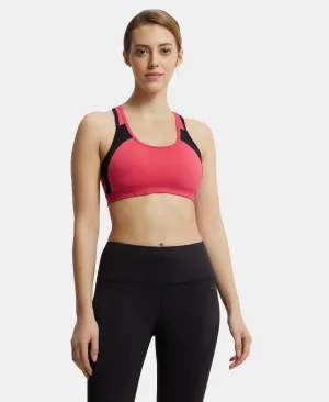 Wirefree Padded Super Combed Cotton Elastane Stretch Full Coverage Racer Back Styling Active Bra with StayFresh and Moisture Move Treatment - Ruby & Black