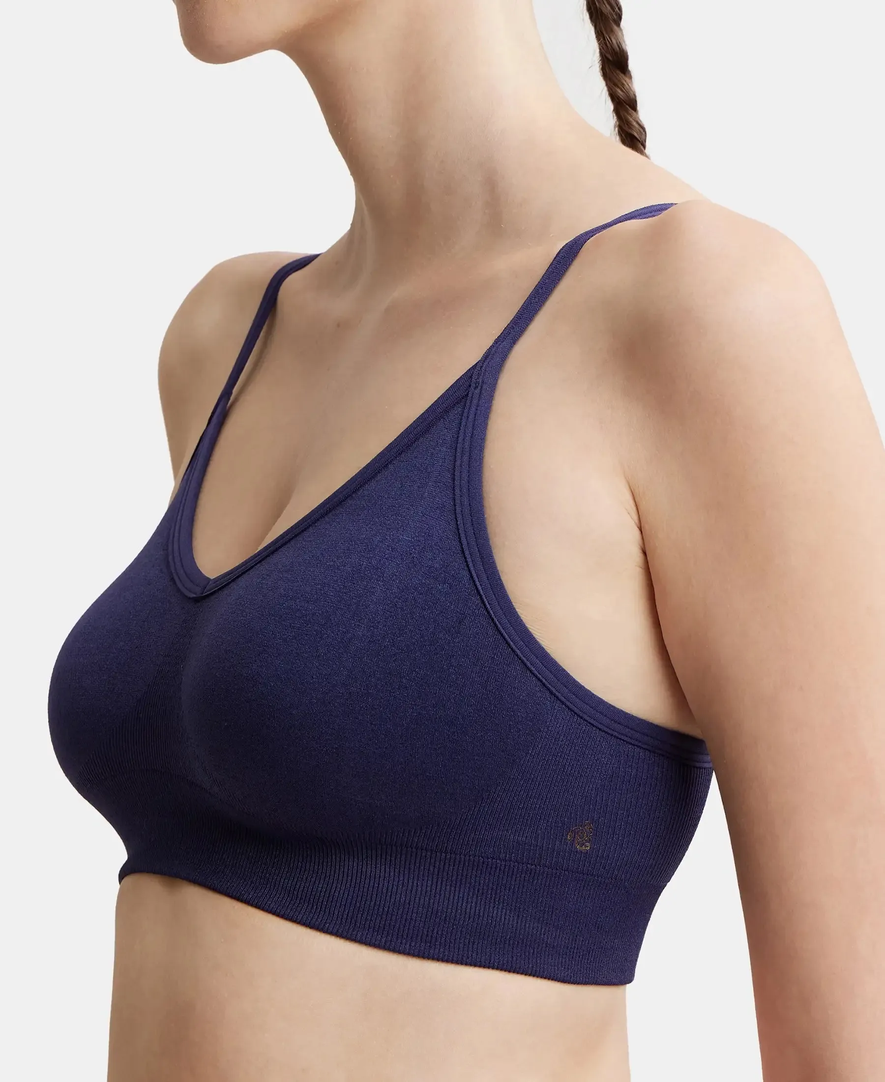 Wirefree Seamfree Non Padded Micro Touch Nylon Elastane Stretch Full Coverage Bra with Optional Cross Back Styling - Classic Navy
