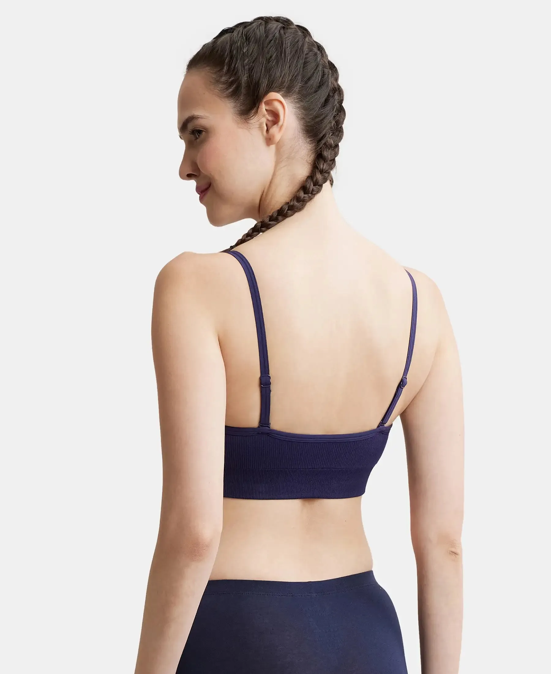 Wirefree Seamfree Non Padded Micro Touch Nylon Elastane Stretch Full Coverage Bra with Optional Cross Back Styling - Classic Navy