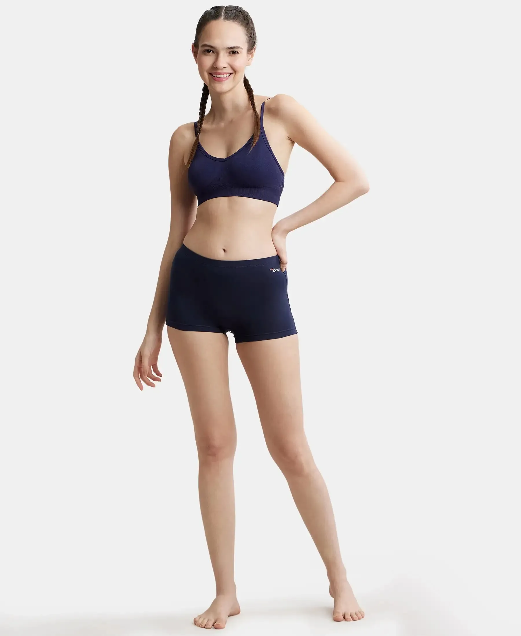Wirefree Seamfree Non Padded Micro Touch Nylon Elastane Stretch Full Coverage Bra with Optional Cross Back Styling - Classic Navy