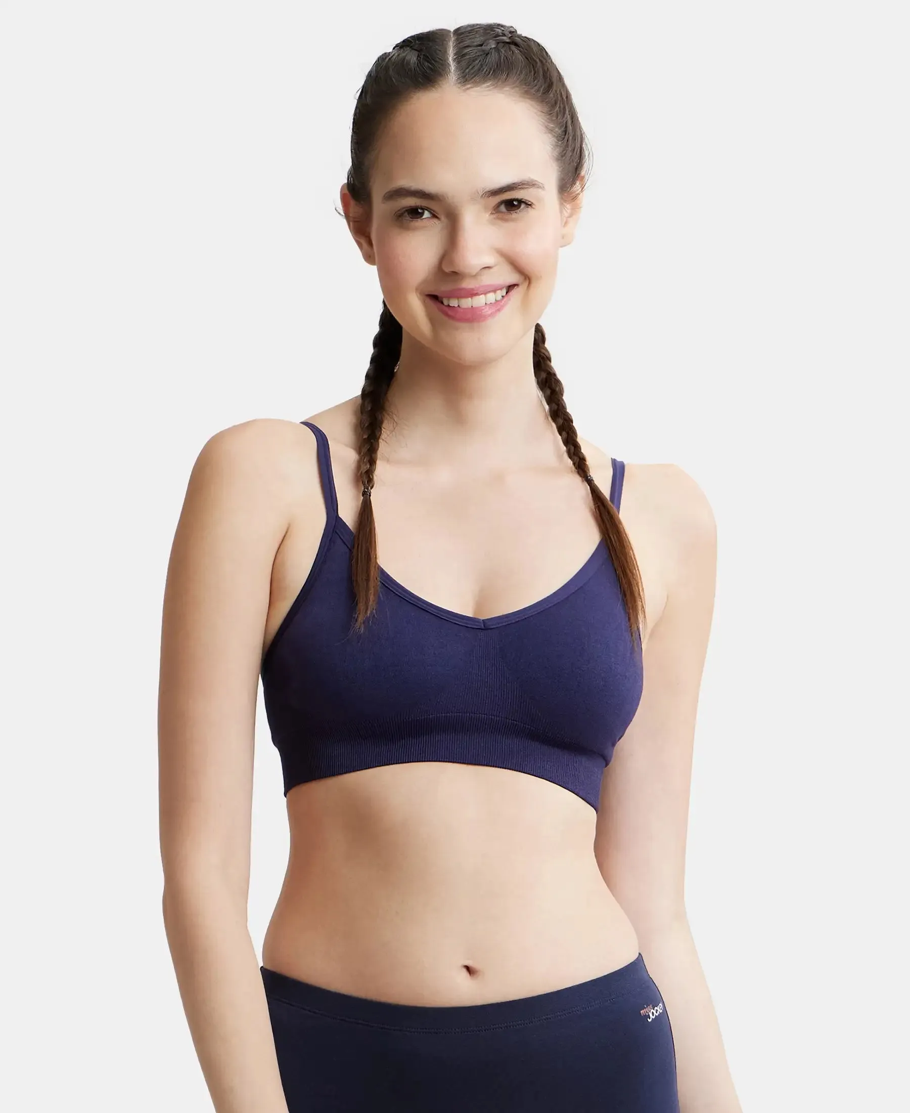 Wirefree Seamfree Non Padded Micro Touch Nylon Elastane Stretch Full Coverage Bra with Optional Cross Back Styling - Classic Navy