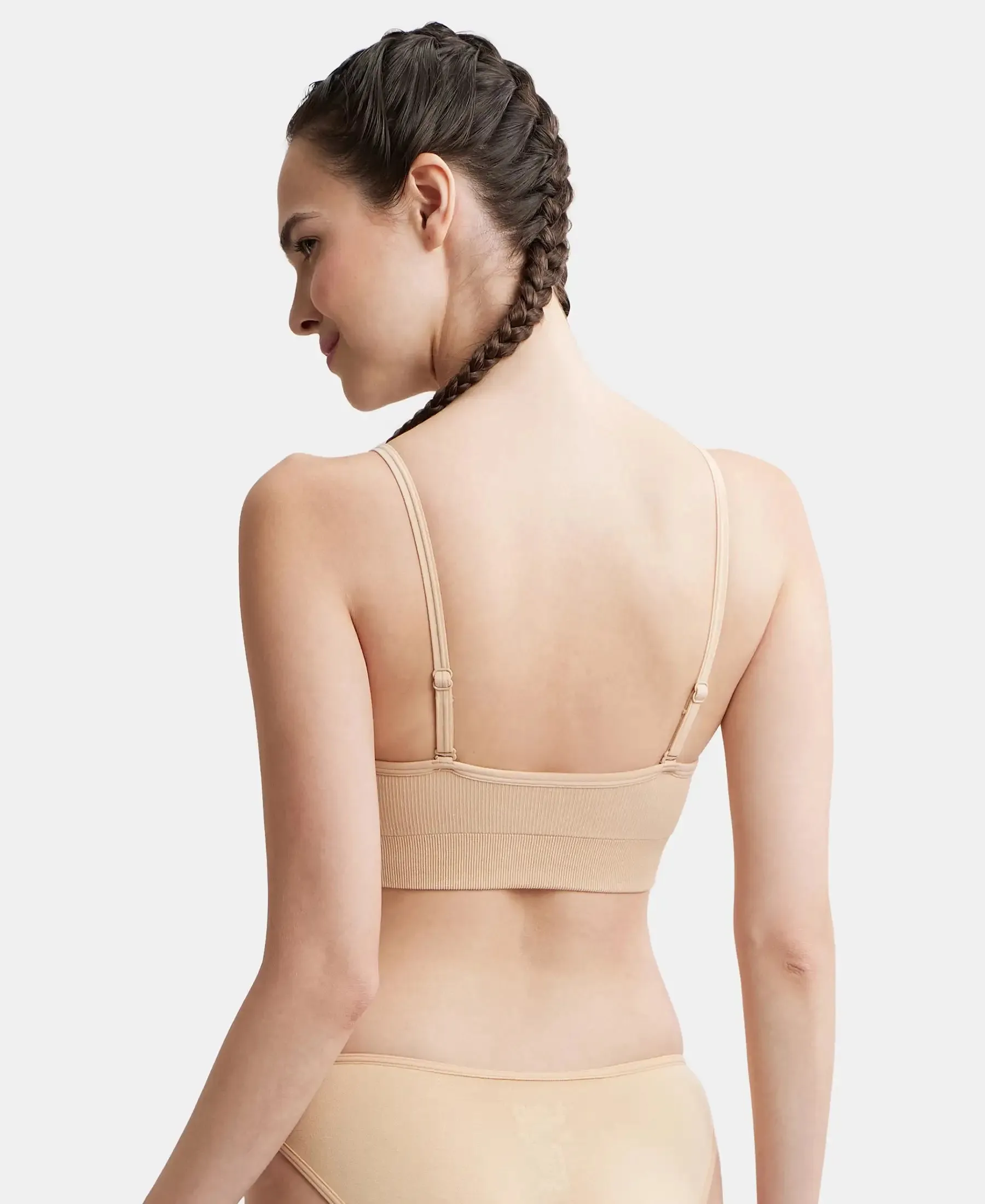 Wirefree Seamfree Non Padded Micro Touch Nylon Elastane Stretch Full Coverage Bra with Optional Cross Back Styling - Skin
