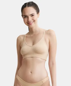 Wirefree Seamfree Non Padded Micro Touch Nylon Elastane Stretch Full Coverage Bra with Optional Cross Back Styling - Skin