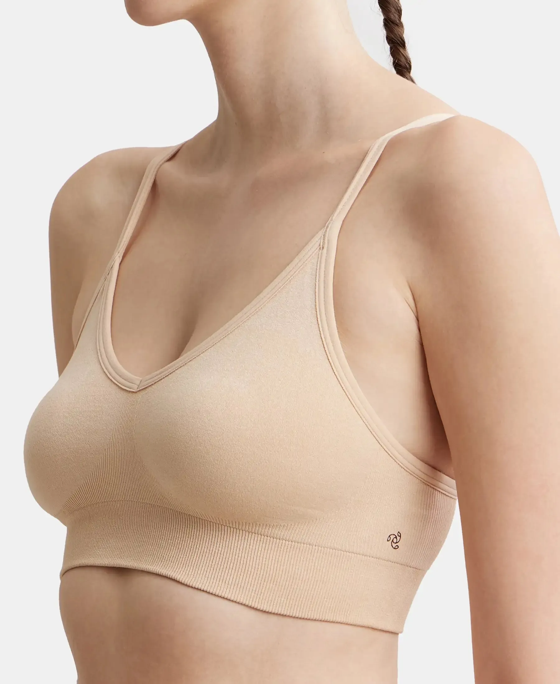 Wirefree Seamfree Non Padded Micro Touch Nylon Elastane Stretch Full Coverage Bra with Optional Cross Back Styling - Skin