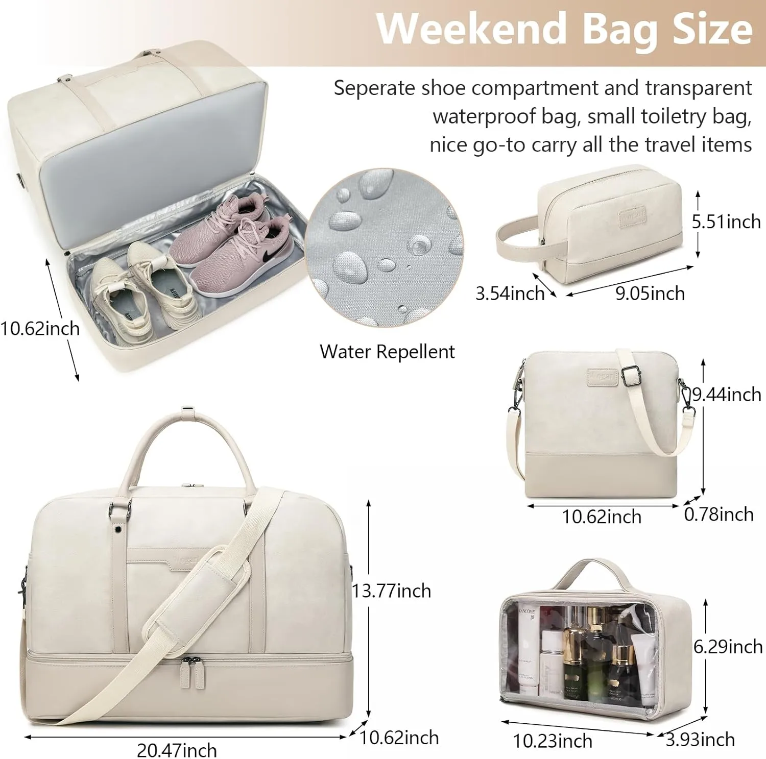 Wogarl Weekender Bag for Women Men Large Overnight Bag Travel Duffel Bag with Shoe Compartment Toiletry Satchel Bag Carry On Bag Fit 21" Laptop