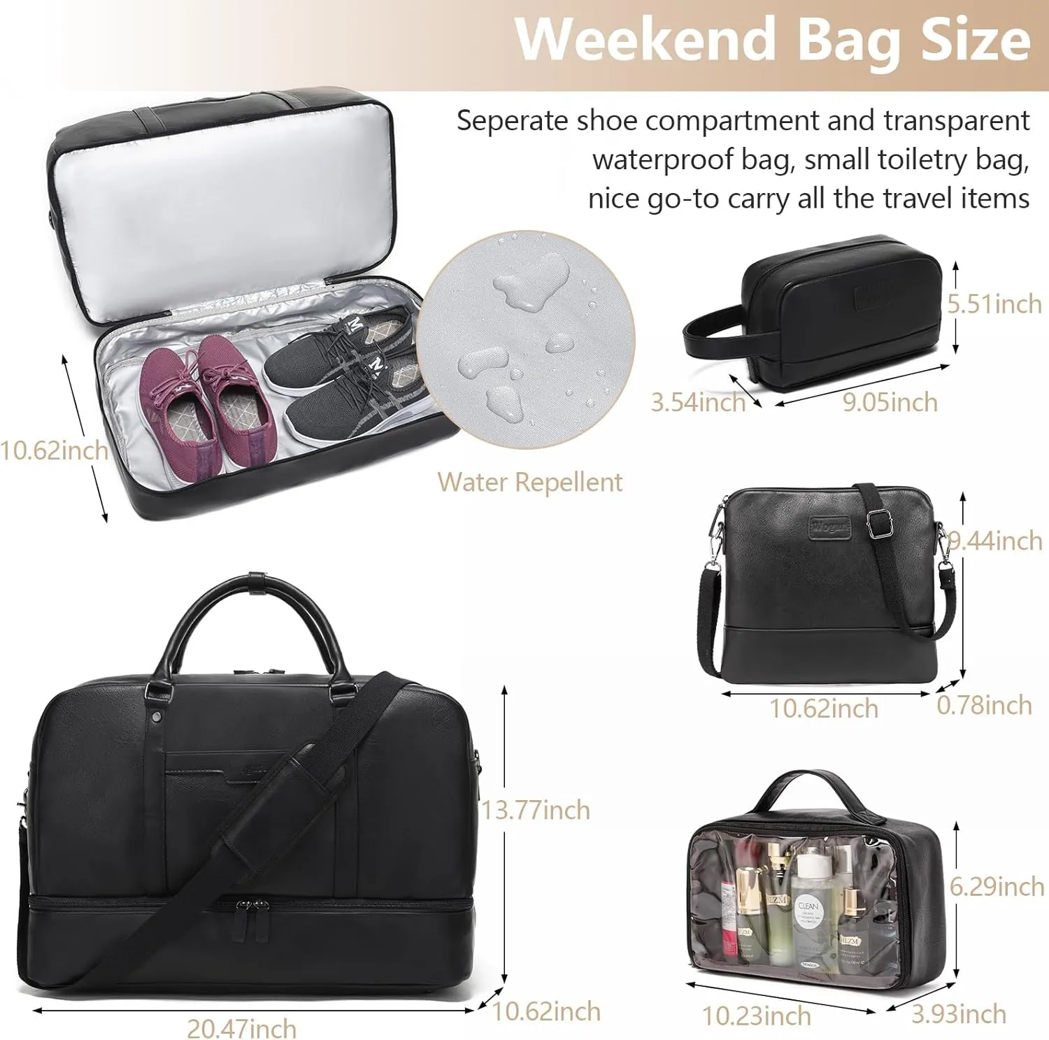 Wogarl Weekender Bag for Women Men Large Overnight Bag Travel Duffel Bag with Shoe Compartment Toiletry Satchel Bag Carry On Bag Fit 21" Laptop