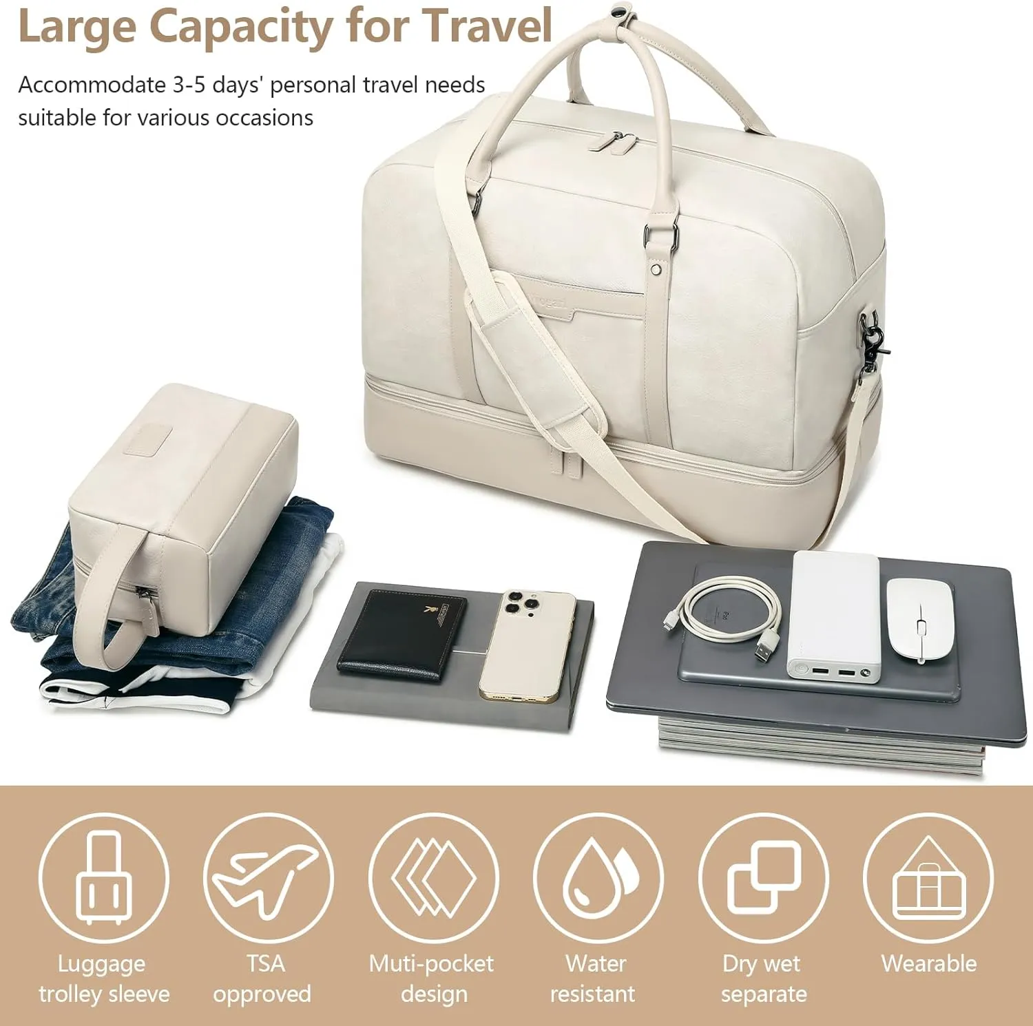 Wogarl Weekender Bag for Women Men Large Overnight Bag Travel Duffel Bag with Shoe Compartment Toiletry Satchel Bag Carry On Bag Fit 21" Laptop