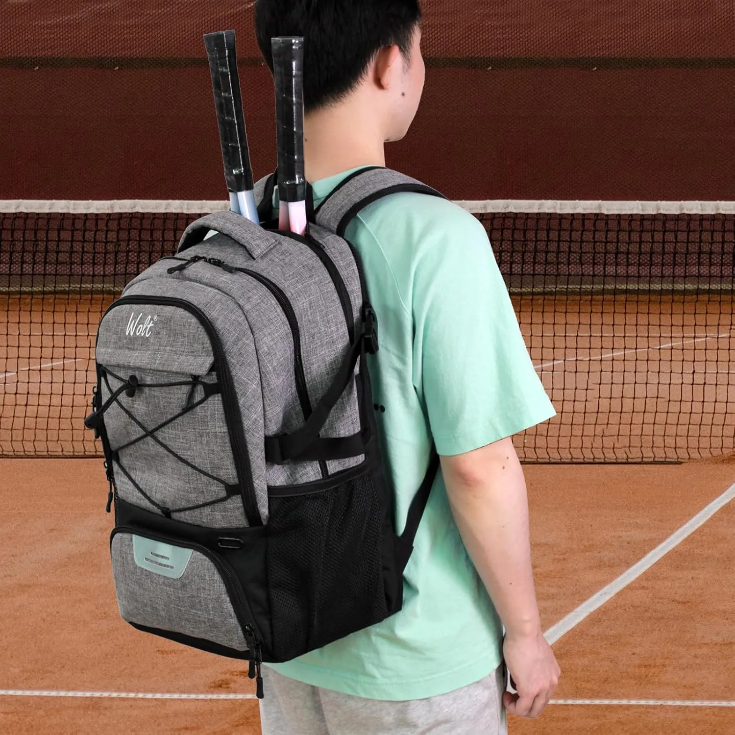 WOLT Tennis Bag - Large Tennis Racket Backpack for Men & Women - Ventilated Shoe Compartment - Holds 2 Rackets