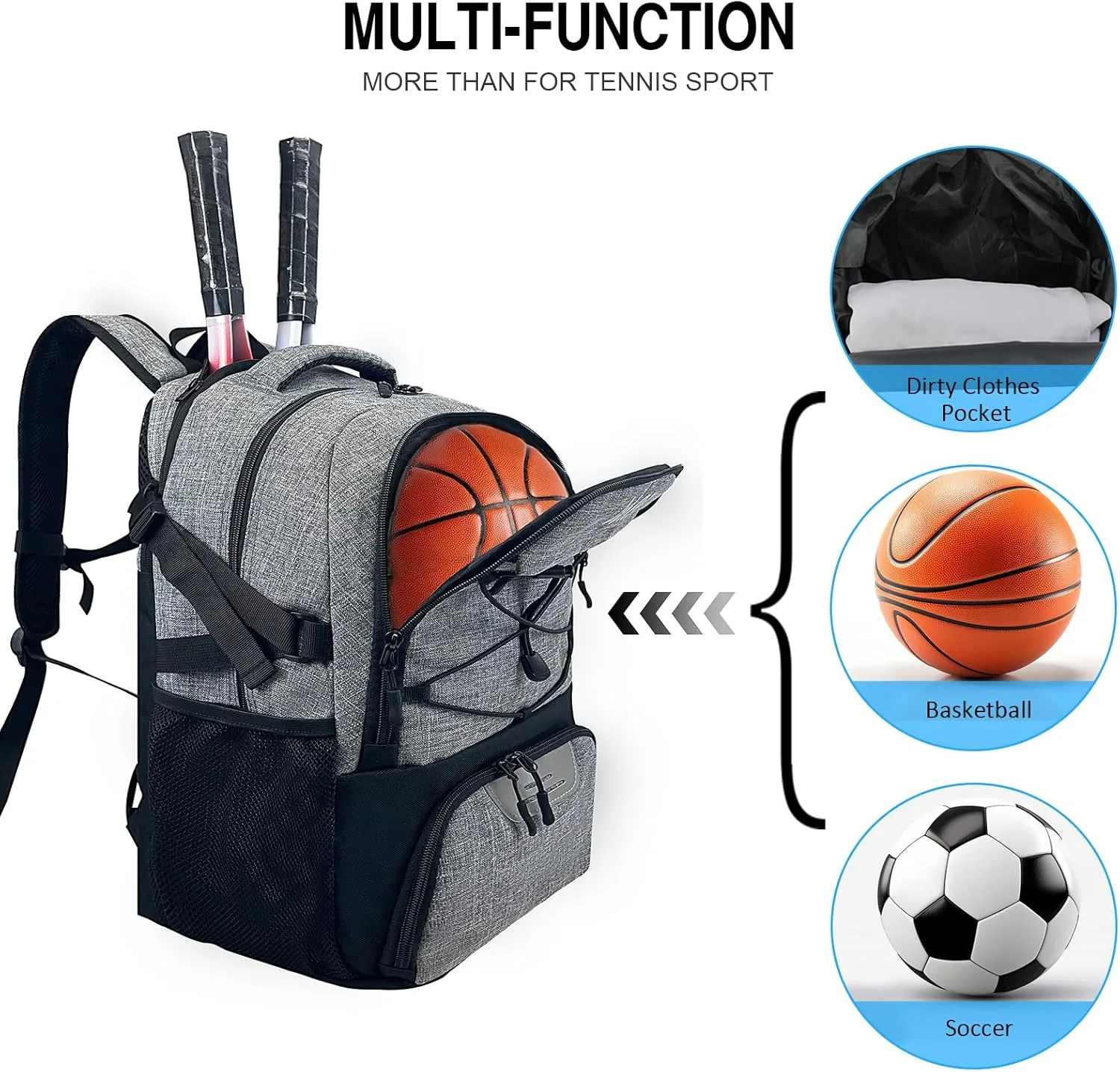 WOLT Tennis Bag - Large Tennis Racket Backpack for Men & Women - Ventilated Shoe Compartment - Holds 2 Rackets