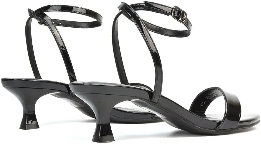 Women Kitten Low Heel Strappy Sandal Ladies Ankle Strap Two Part Heeled Shoes Size 5-10
