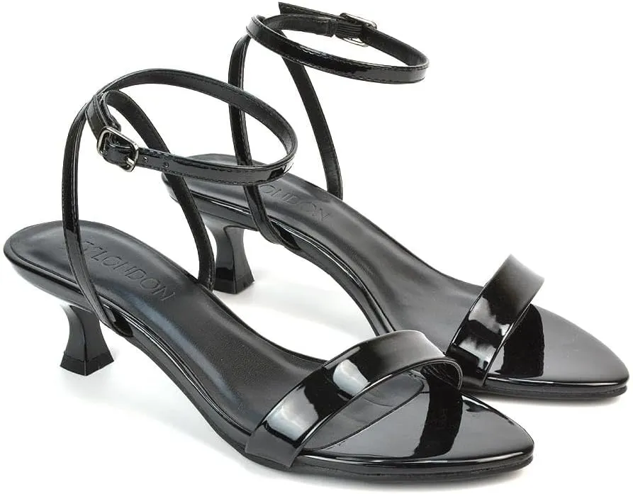 Women Kitten Low Heel Strappy Sandal Ladies Ankle Strap Two Part Heeled Shoes Size 5-10
