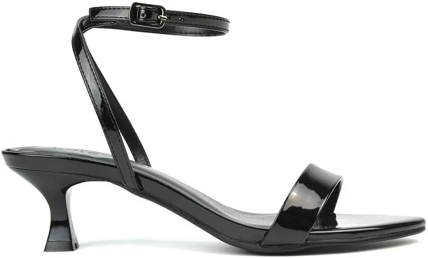 Women Kitten Low Heel Strappy Sandal Ladies Ankle Strap Two Part Heeled Shoes Size 5-10
