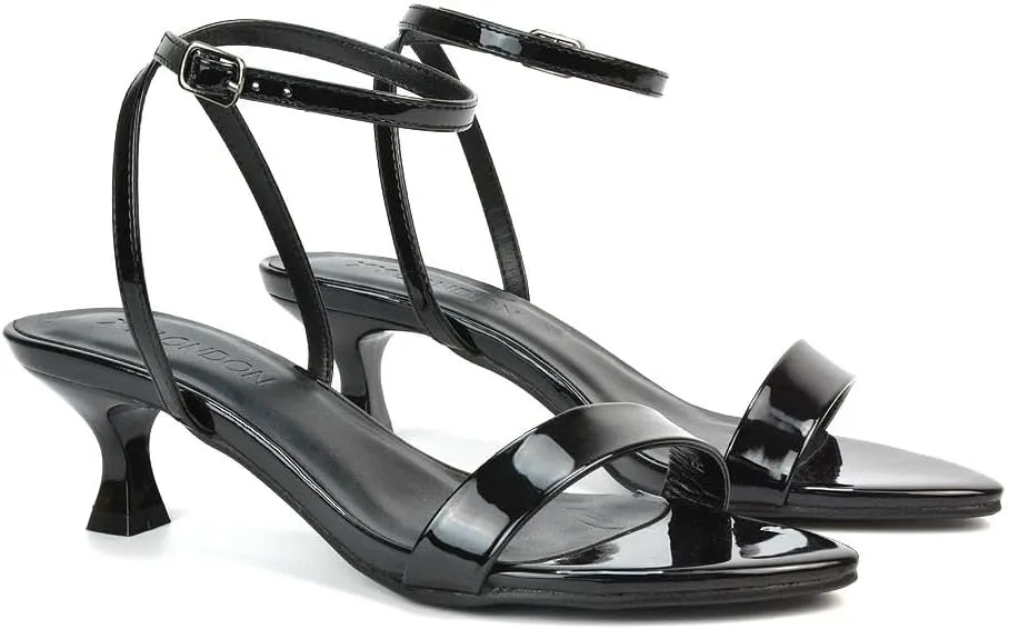 Women Kitten Low Heel Strappy Sandal Ladies Ankle Strap Two Part Heeled Shoes Size 5-10