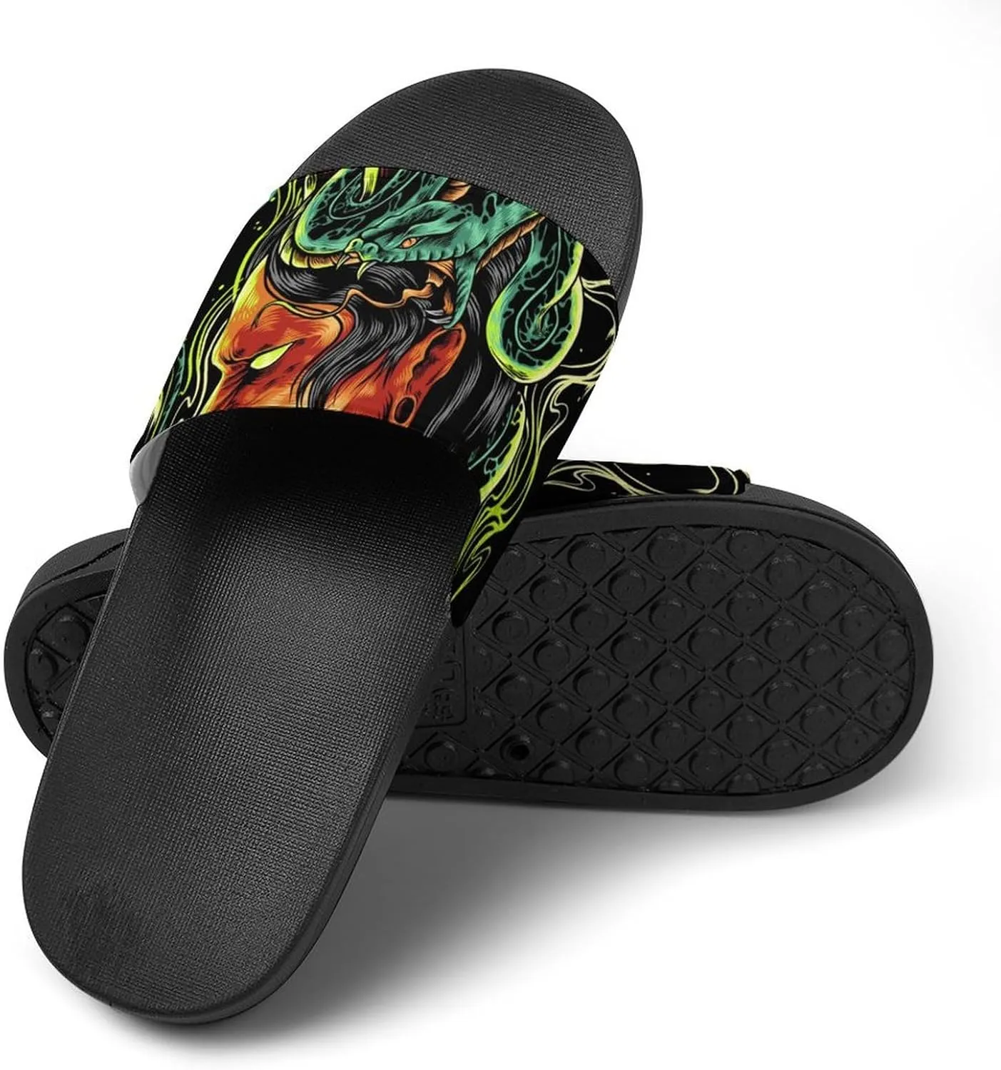 Women Men Slide Slippers Sandals Shower Home Beach House Shoes Gifts, Devil Snake Demon Japanese