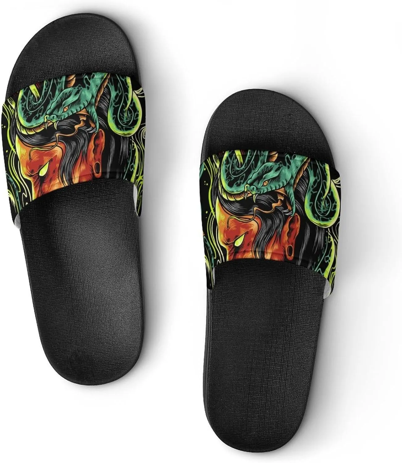 Women Men Slide Slippers Sandals Shower Home Beach House Shoes Gifts, Devil Snake Demon Japanese