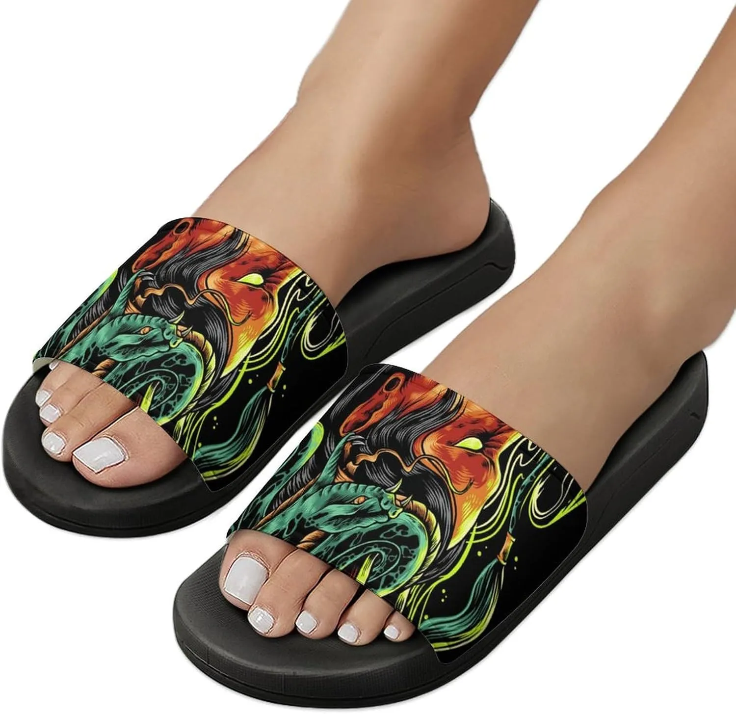 Women Men Slide Slippers Sandals Shower Home Beach House Shoes Gifts, Devil Snake Demon Japanese