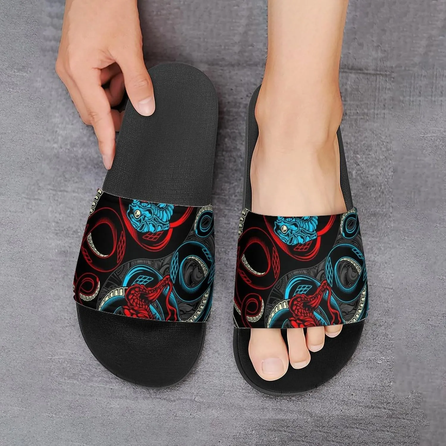 Women Men Slide Slippers Sandals Shower Home Beach House Shoes Gifts, Satan Snake Ying Yang