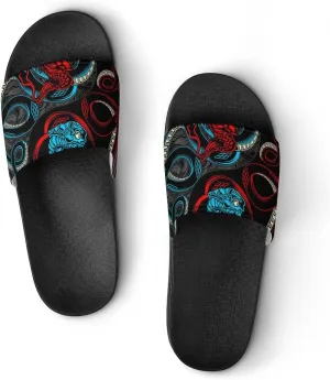 Women Men Slide Slippers Sandals Shower Home Beach House Shoes Gifts, Satan Snake Ying Yang