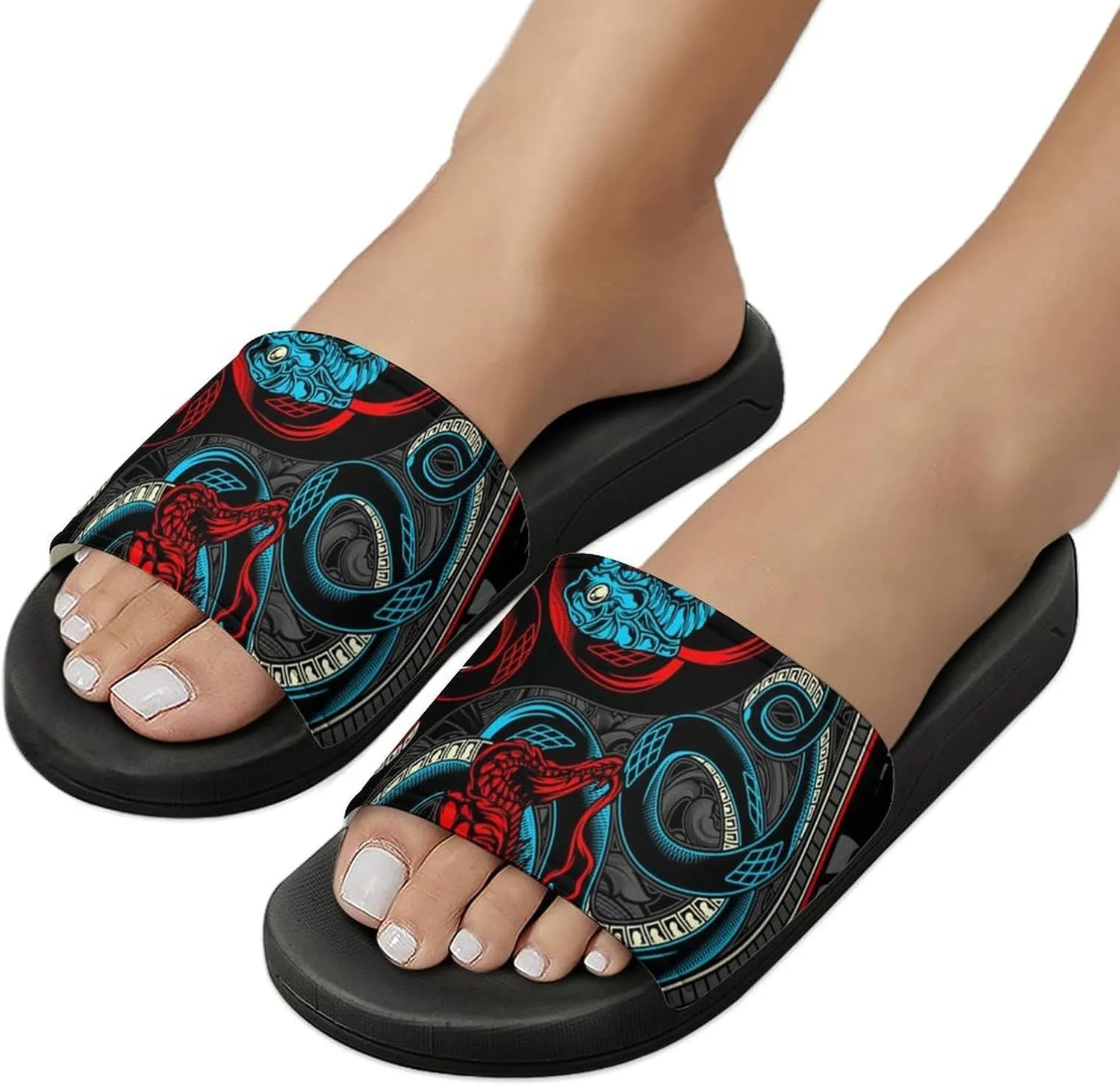Women Men Slide Slippers Sandals Shower Home Beach House Shoes Gifts, Satan Snake Ying Yang