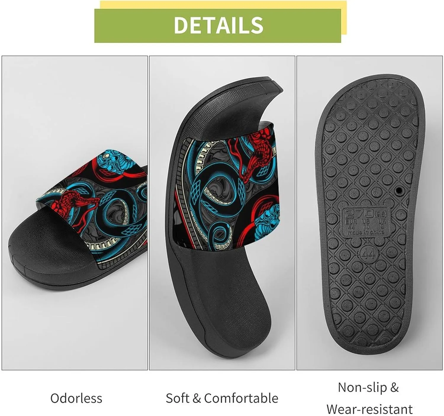 Women Men Slide Slippers Sandals Shower Home Beach House Shoes Gifts, Satan Snake Ying Yang