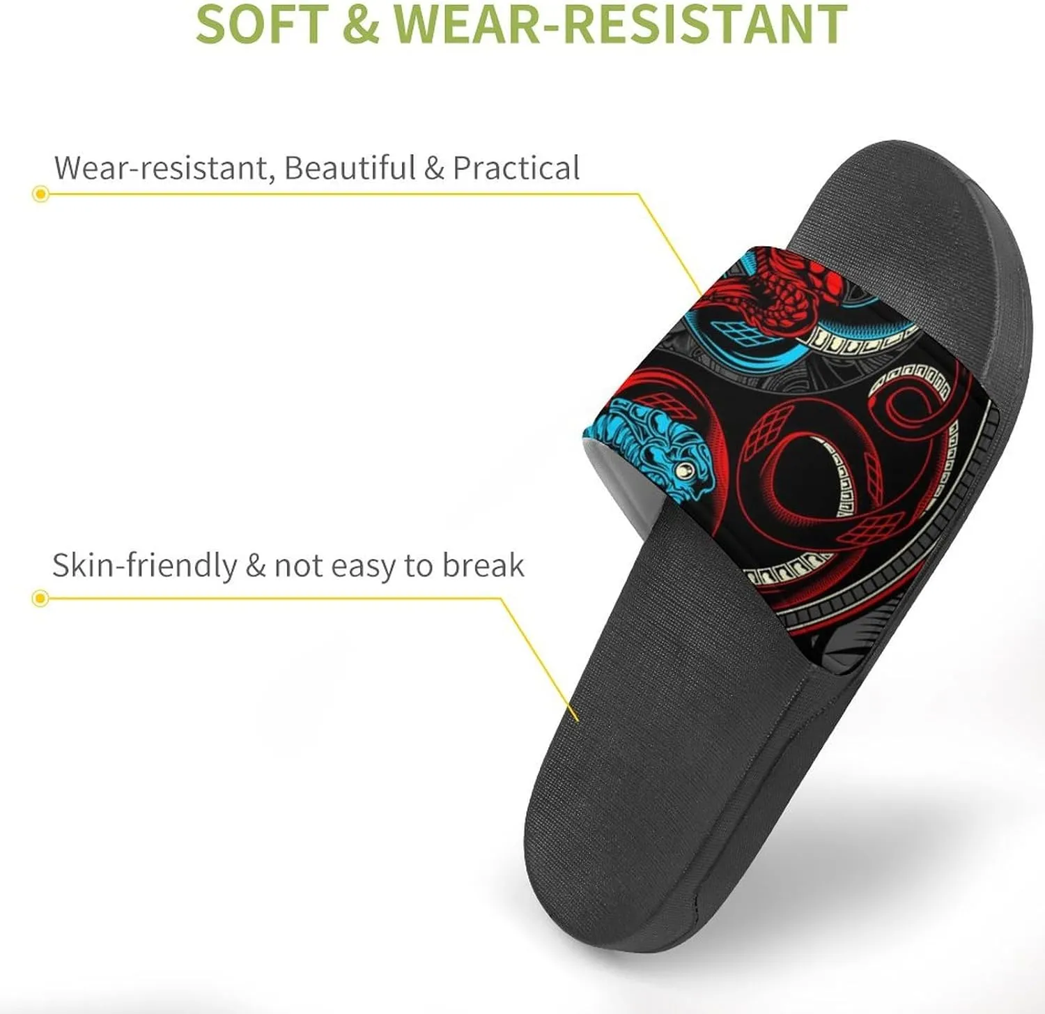 Women Men Slide Slippers Sandals Shower Home Beach House Shoes Gifts, Satan Snake Ying Yang