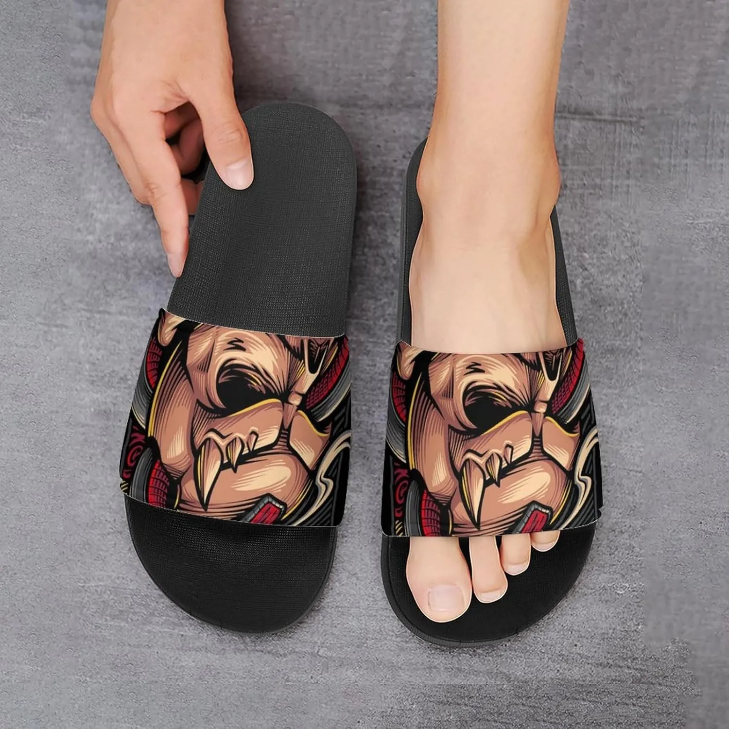 Women Men Slide Slippers Sandals Shower Home Beach House Shoes Gifts, Snake Demon Skull