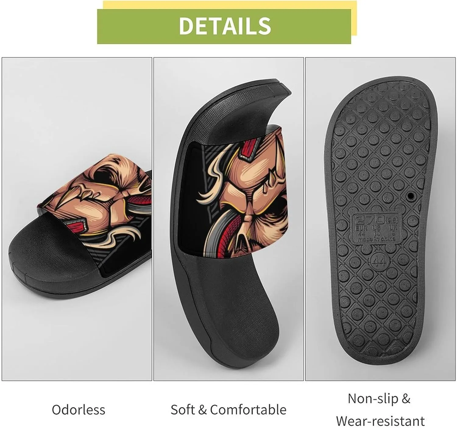 Women Men Slide Slippers Sandals Shower Home Beach House Shoes Gifts, Snake Demon Skull