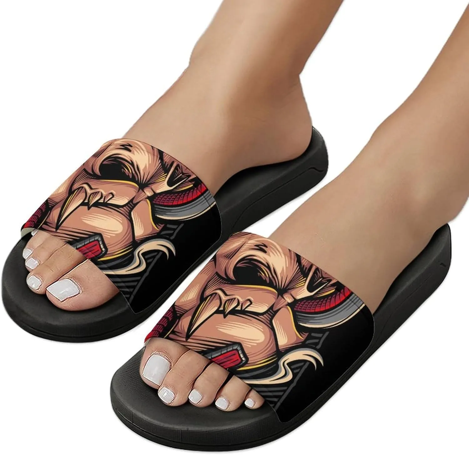 Women Men Slide Slippers Sandals Shower Home Beach House Shoes Gifts, Snake Demon Skull