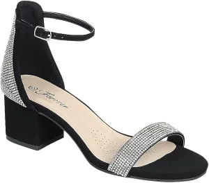 Women Rhinestone Open Toe Low Block Heel Sandal