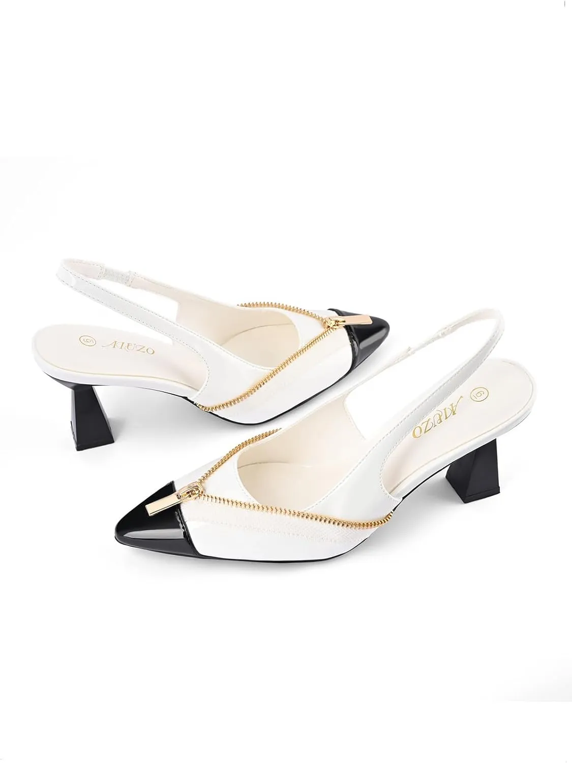 Women Slingback Kitten Heels Closed Pointed Toe Zipper Decor Slip On Pumps Dress Shoes