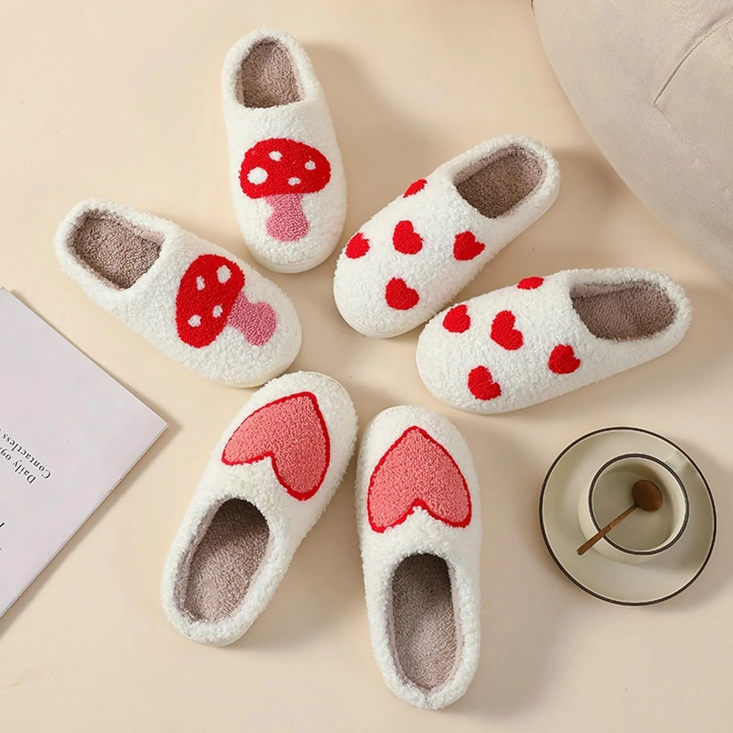 Women Slippers Cute House Slippers Strawberry Slippers Comfy Soft Bedroom Shoes Warm Fuzzy Slip-On Slippers Indoor Non-slip Plush Bedroom Slippers, E-24TX001