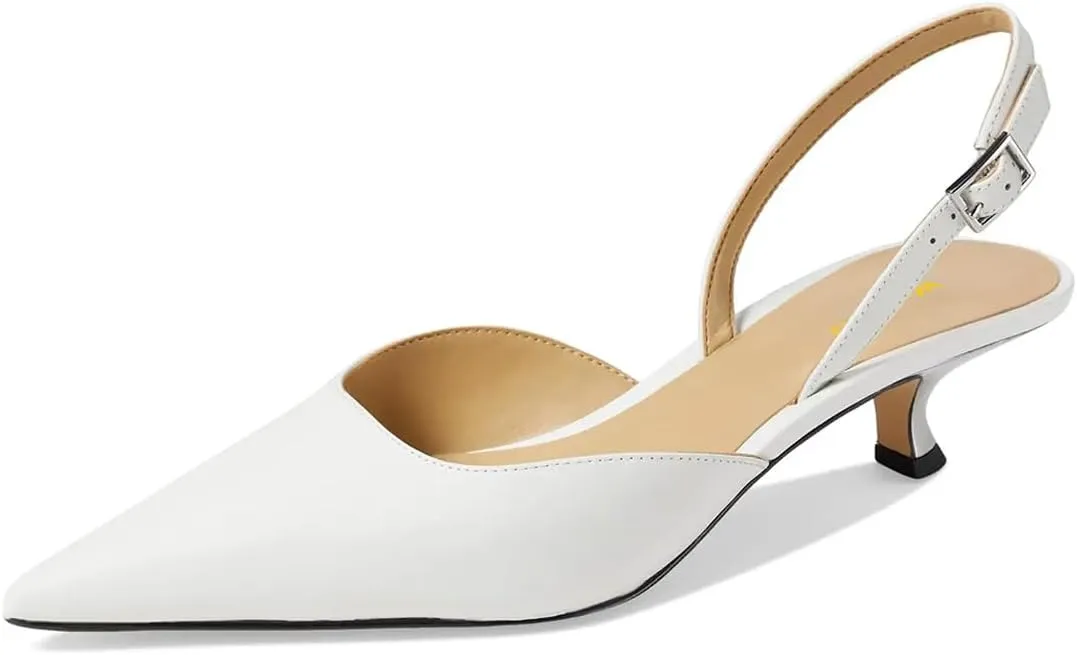 Women Trendy Pointy Toe Slingback Strap Buckle Pumps Kitten Low Heel Slip On Shoes Party Evening Club Shoes Size 4-16 US