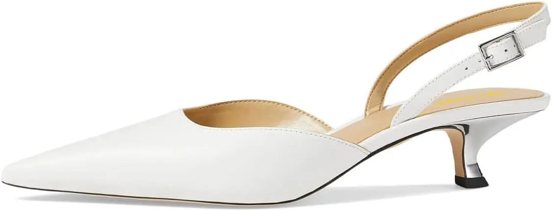 Women Trendy Pointy Toe Slingback Strap Buckle Pumps Kitten Low Heel Slip On Shoes Party Evening Club Shoes Size 4-16 US