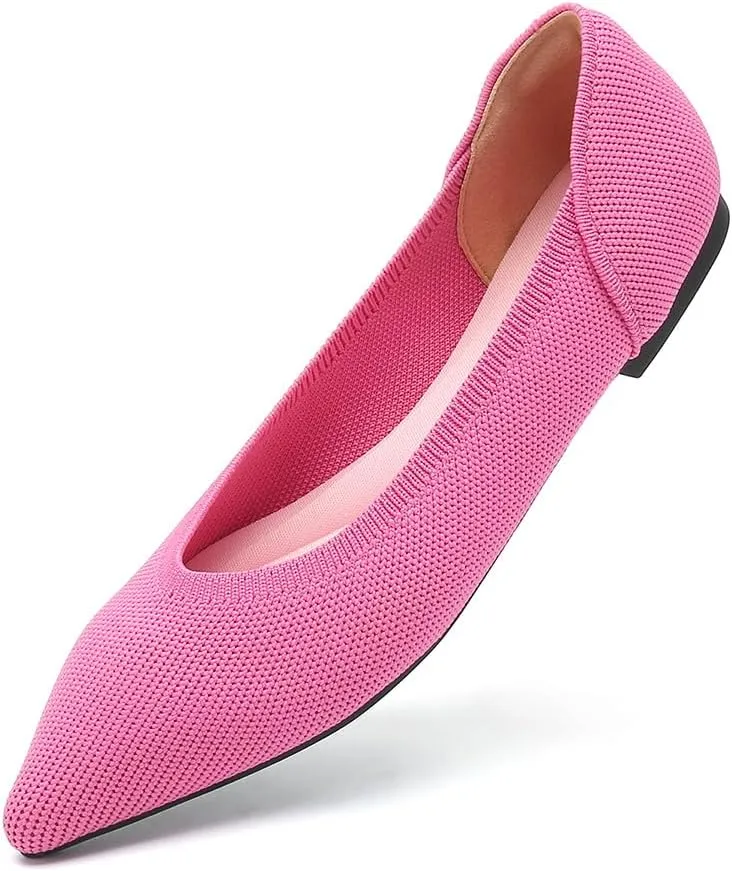 Women's Ballet Flats Comfort Breathable Mesh Knit Leopard Black Pointed Toe Slip On Shoes