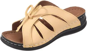 Womens Bohemian Orthopedic Sandals Fashion Hollow Out Bowknot Crossbands Backless Wedge Sandals Comfy House Slide Slippers