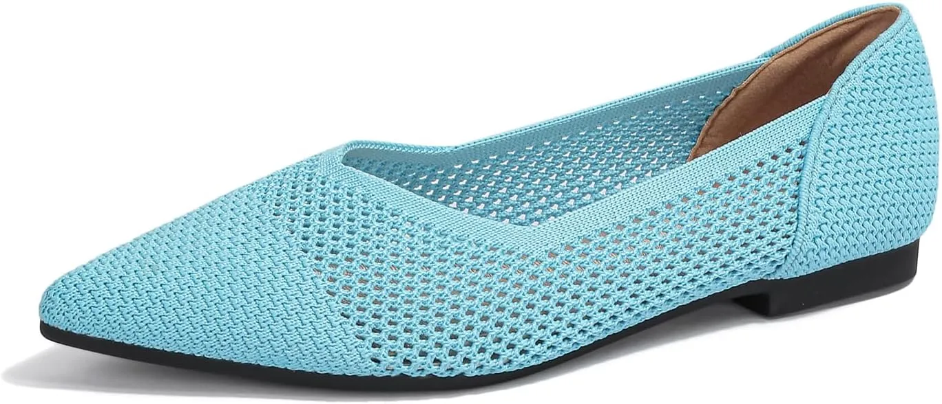 Women's Breathable Mesh Knit Ballet Flats Bow Pointed Toe Comfortable Slip On Shoes