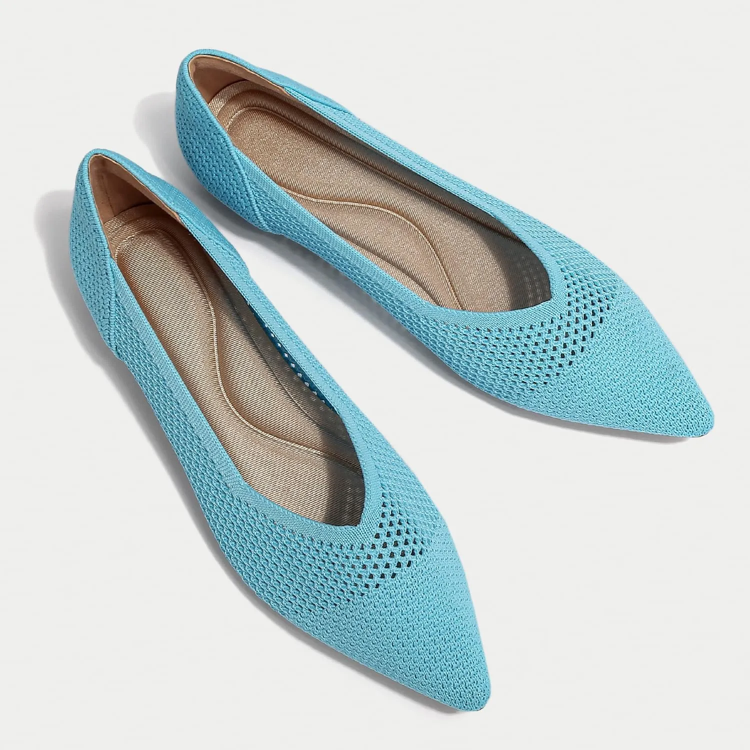 Women's Breathable Mesh Knit Ballet Flats Bow Pointed Toe Comfortable Slip On Shoes