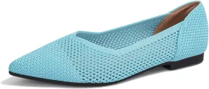 Women's Breathable Mesh Knit Ballet Flats Bow Pointed Toe Comfortable Slip On Shoes