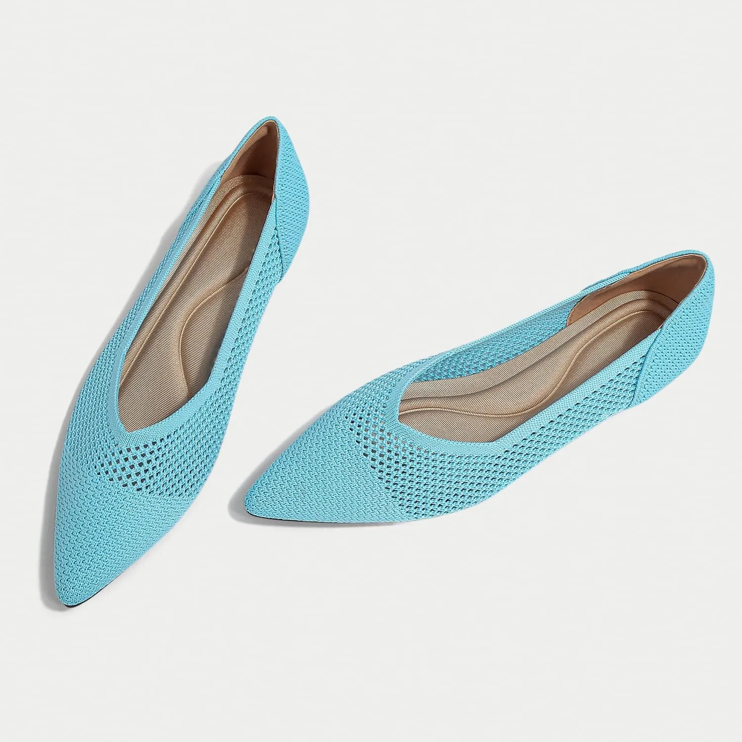 Women's Breathable Mesh Knit Ballet Flats Bow Pointed Toe Comfortable Slip On Shoes