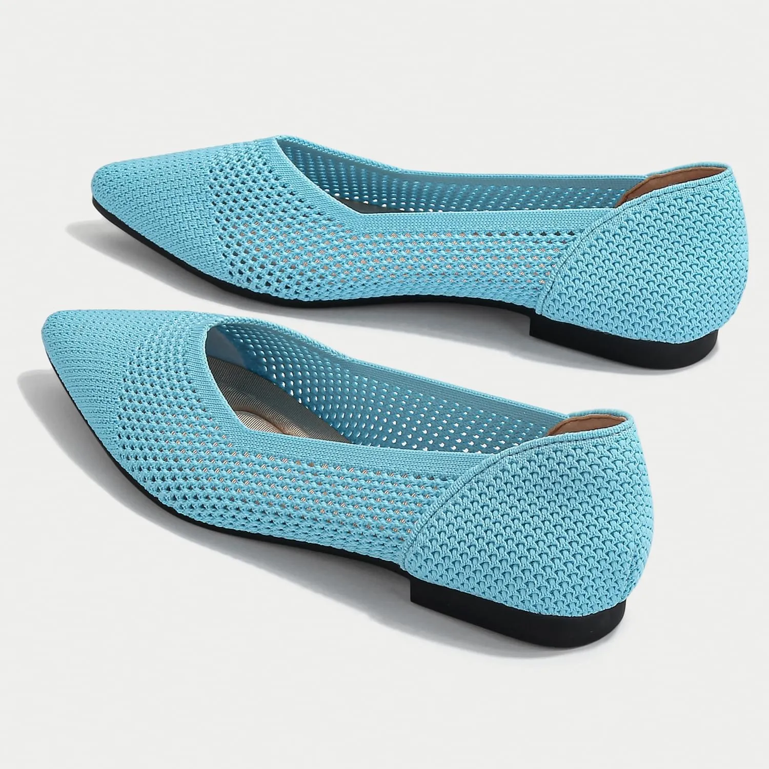 Women's Breathable Mesh Knit Ballet Flats Bow Pointed Toe Comfortable Slip On Shoes