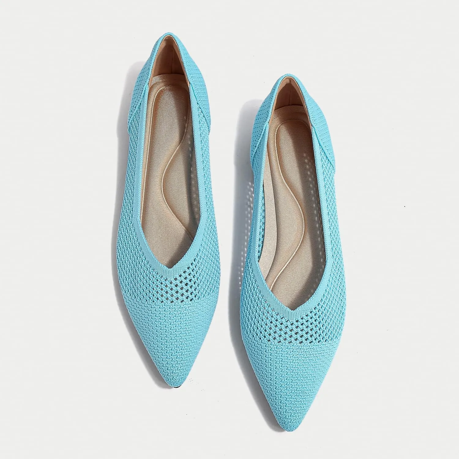 Women's Breathable Mesh Knit Ballet Flats Bow Pointed Toe Comfortable Slip On Shoes