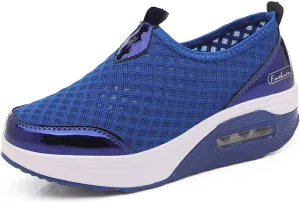 Women's Breathable Mesh Wedge Slip On Walking Sneakers,Non Slip Soft Sole Comfortable Arch Support Casual Running Shoes