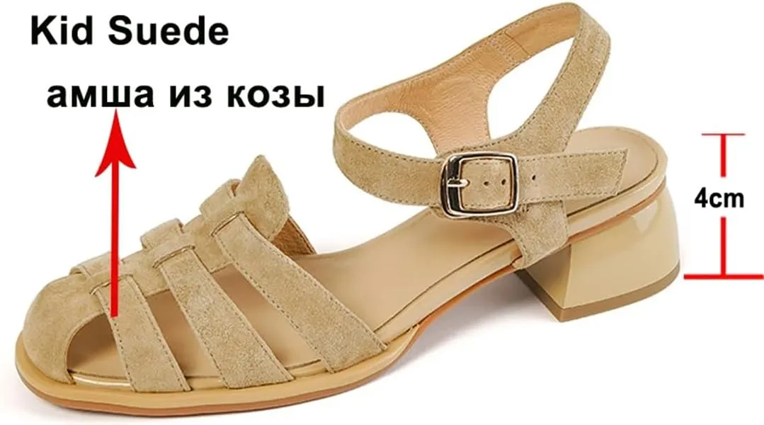 Womens Buckle Strap Back Strap Square Heel Open Side Vamp Concise Sandals Suede Thick Summer Sandals