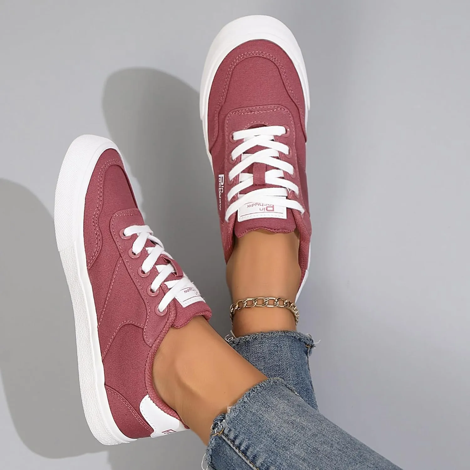 Womens Canvas Sneakers Lace Up Canvas Loafers Casual Non Slip Walking Shoes Classic Simple Flat Fashion Sneakers