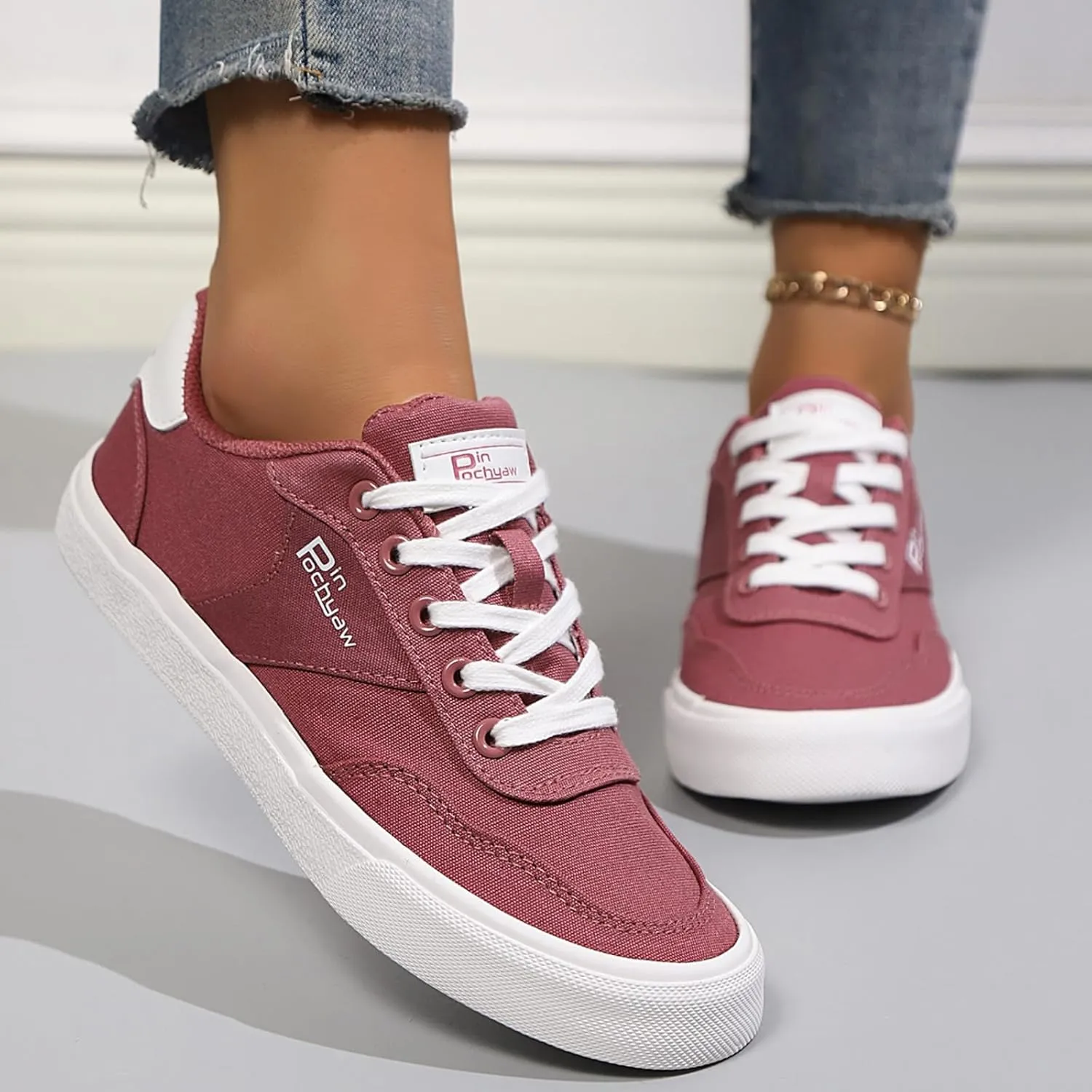 Womens Canvas Sneakers Lace Up Canvas Loafers Casual Non Slip Walking Shoes Classic Simple Flat Fashion Sneakers