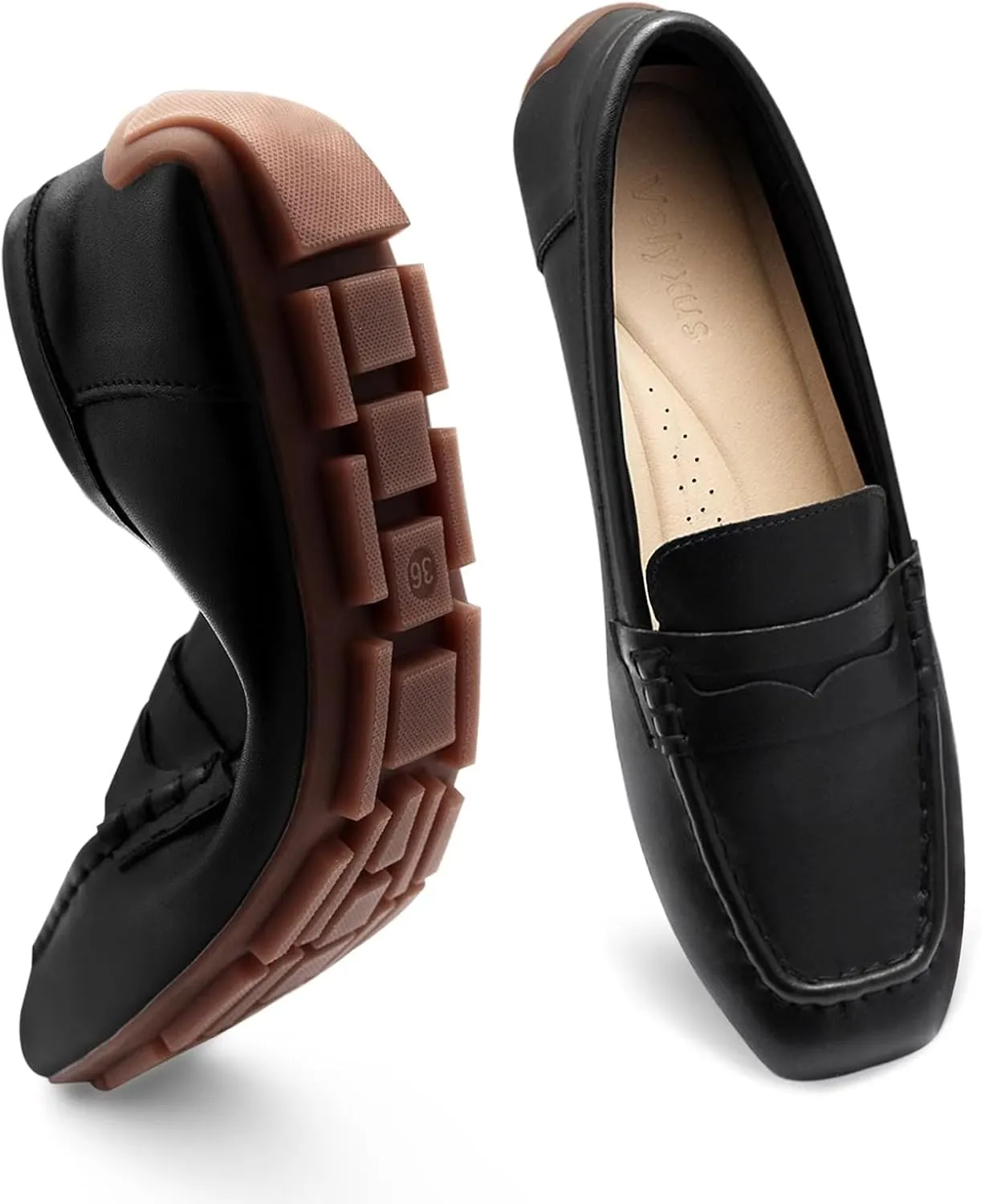 Women's Casual Slip On Loafers Lightweight Driving Loafers Comfortable Square Toe Dressy Flat Shoes for Work Office