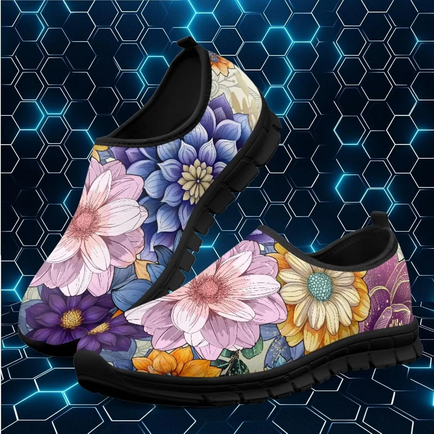 Women's Casual Walking Shoes with Flower,Slip On Mesh Sneakers Lightweight Anti Slip Running Shoes Gym Workout Shoes Trainers