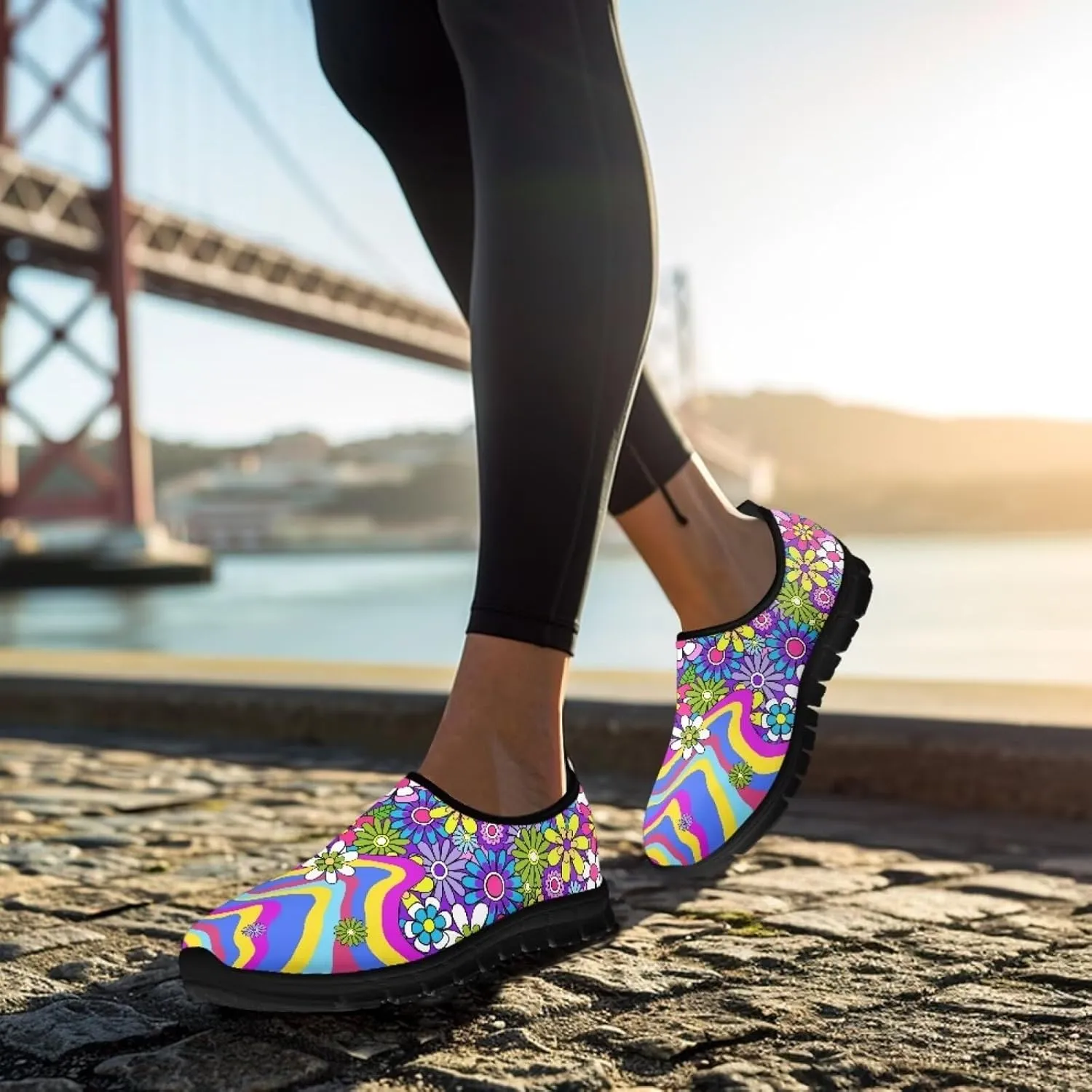 Women's Casual Walking Shoes with Flower,Slip On Mesh Sneakers Lightweight Anti Slip Running Shoes Gym Workout Shoes Trainers