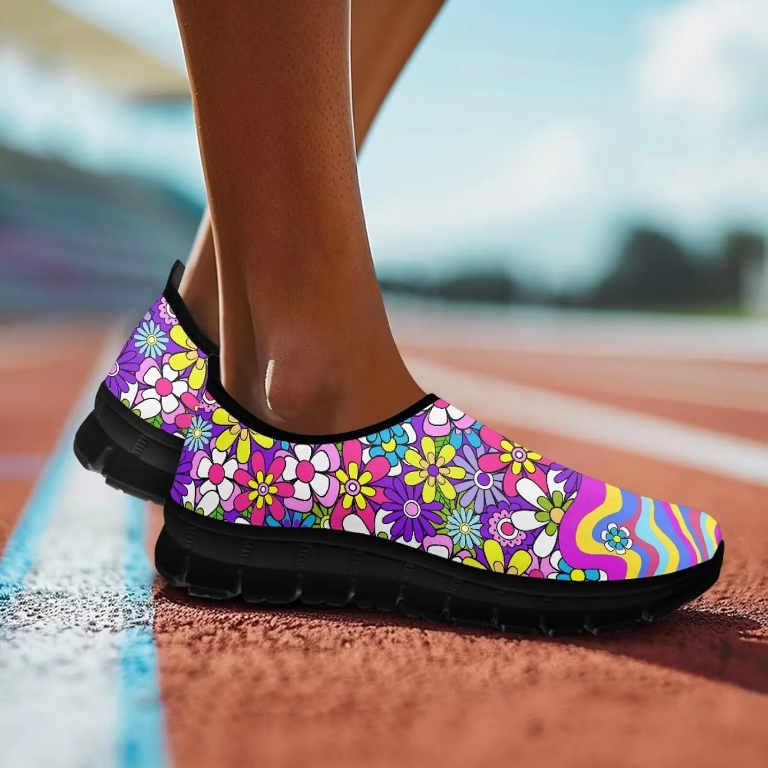 Women's Casual Walking Shoes with Flower,Slip On Mesh Sneakers Lightweight Anti Slip Running Shoes Gym Workout Shoes Trainers