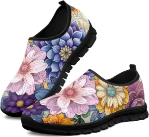 Women's Casual Walking Shoes with Flower,Slip On Mesh Sneakers Lightweight Anti Slip Running Shoes Gym Workout Shoes Trainers